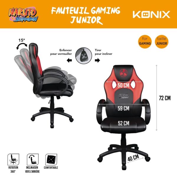 Chaise Gaming Naruto Junior Noir et Rouge notice