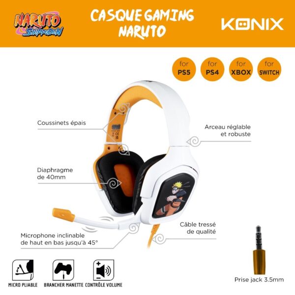 Casque Gaming Naruto Blanc Filaire notice