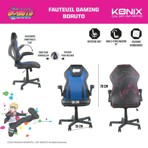 Chaise gaming Boruto Naruto Noir et Bleu notice