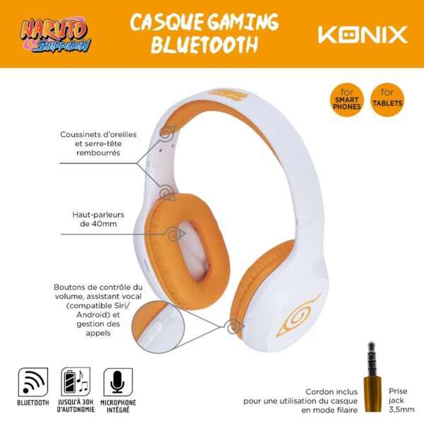 Casque Bluetooth Naruto Blanc et Orange notice