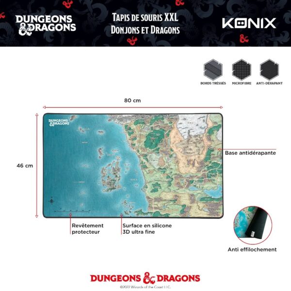 Tapis de souris XL Dungeons & Dragons - 80 x 46 cm - Faerûn Map notice