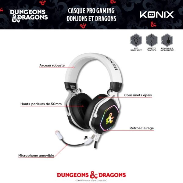 Casque 7.1 Dungeons & Dragons Filaire PC blanc et noir notice