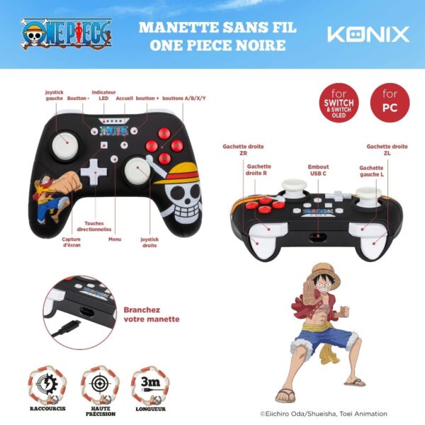 Manette Switch One Piece Luffy Noire Filaire notice