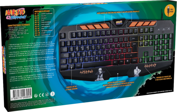 Clavier Gamer Naruto RGB AZERTY boîte arrière