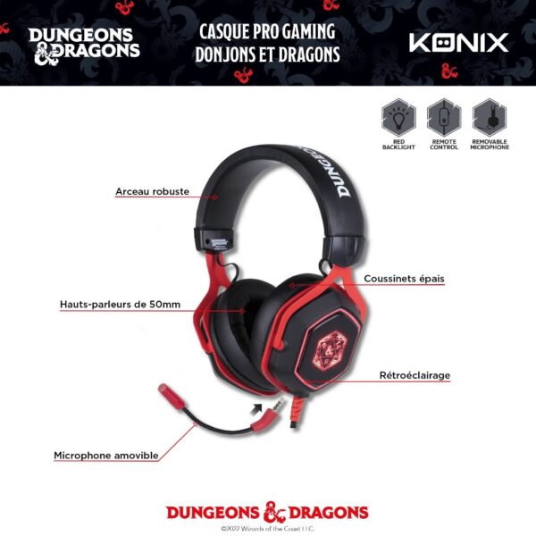 Casque 7.1 Dungeons & Dragons noir et rouge notice