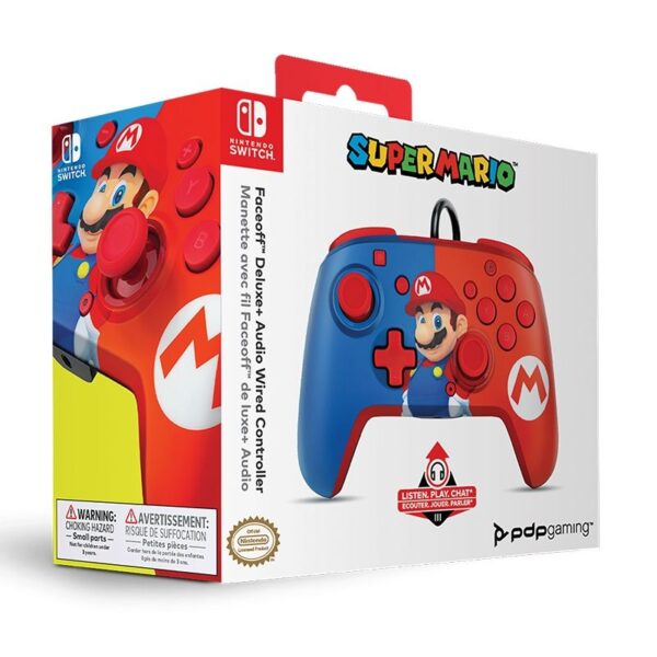 Manette Switch Mario PDP Filaire Bleu et Rouge boîte