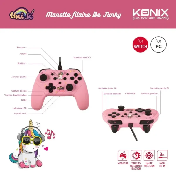 Manette Switch Licorne Rose - Be Funky - Notice